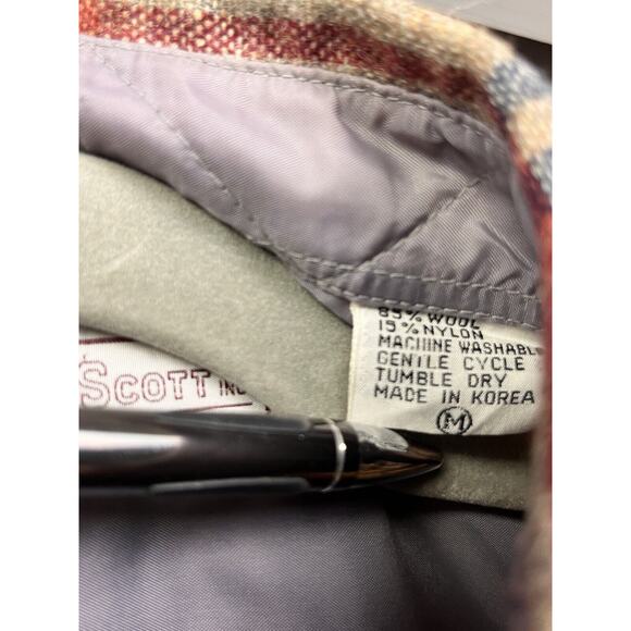 Philip Scott Inc Vintage shirt mens Medium Tan Button front Wool Plaid Pockets - Picture 4 of 9